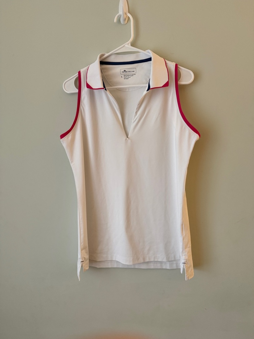 Peter Millar White Sleeveless Polo Tank with Pink Trim - See Description